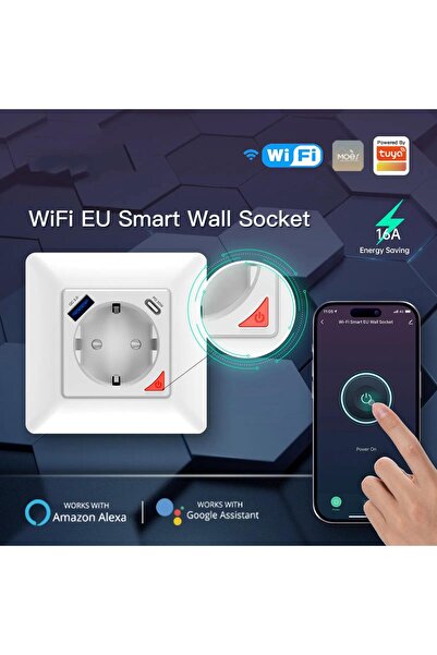 OEM Smart WiFi Wall Socket with USB-C & USB-A Fast Charging, Compatible with Alexa & Google Assistant