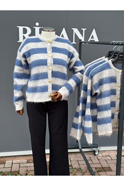 ribana SAKALLI ŞERİTLİ TRİKO KADIN HIRKA