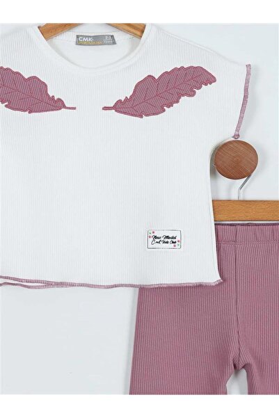 ribana Leaf Stitched Ribbed Girl Set