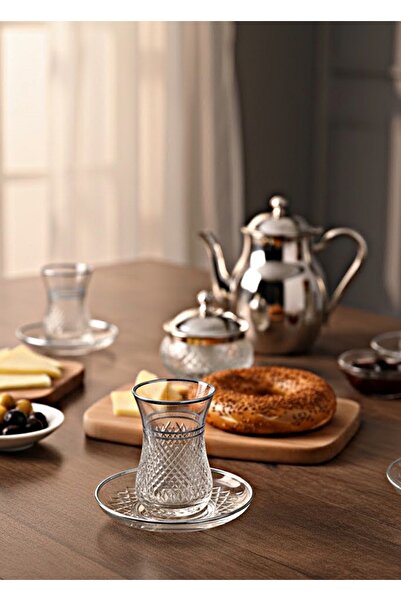 DECOSTYLE طقم شاي فاخر مكون من 12 قطعة لـ 6 أشخاص مع زخارف مربعة مصنوعة يدويًا - مجموعة زجاجية فاخرة