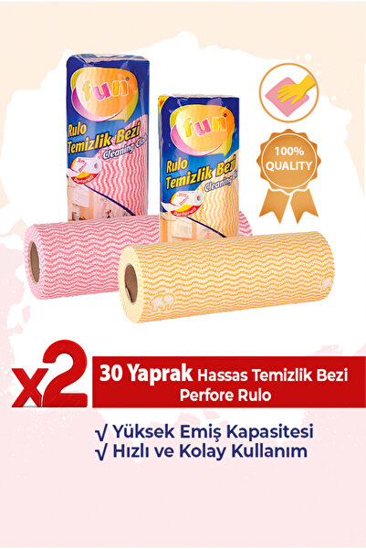 Fun Hassas Temizlik Bezi Perfore 30 Yapraklı Rulo - Sarı ve Kırmızı (2'li Paket)
