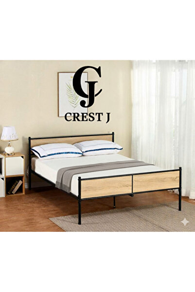 Crestj سرير خشبي بإطار معدني 140 × 190
