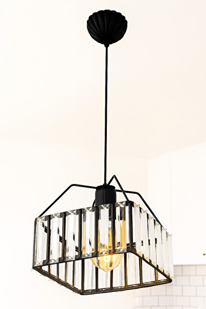 VENON YANKI Tekli SİYAH Kristal Taşlı Avize Modern Salon Mutfak Aydınlatma ORJİNAL TAŞ Sarkıt Avize