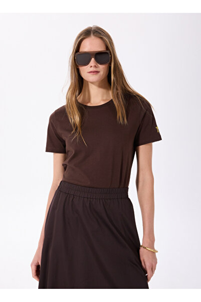 Fabrika Bisiklet Yaka Düz Kahve Kadın T-Shirt TENGIZ