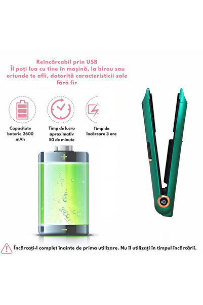 varioshop Ceramic Hair Straightener 2-in-1 with LCD Display, External Battery, and Adjustable Temperature, Cor