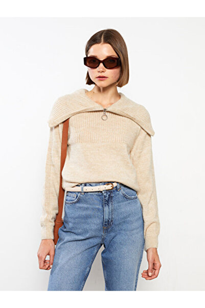 LC Waikiki Polo Collar Self Patterned Long Sleeve Women's Knitwear Sweater