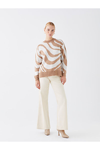 LC Waikiki Crew Neck Patterned Oversize Women's Knitwear Sweater