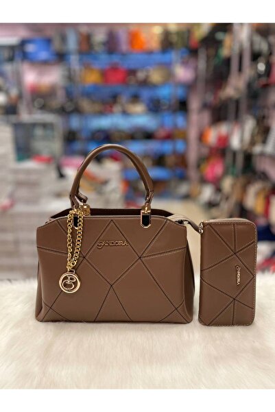 Pandora Bags طقم حقيبة ومحفظة من جلد نوبوك باللون البني