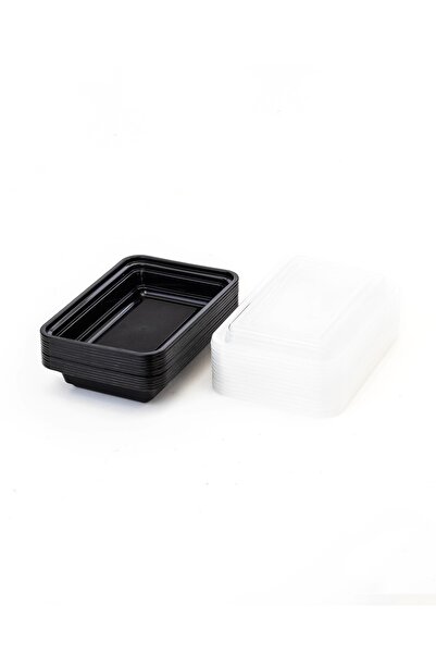 HIC 12-Piece Rectangular Disposable Food Container With Lid Black 18x12.5x3cm