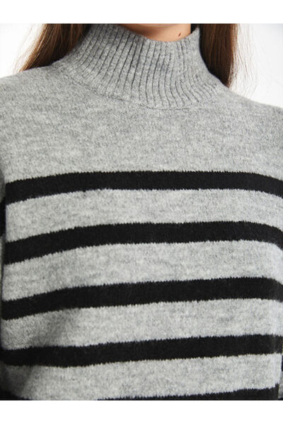 LC Waikiki Half Turtleneck Striped Oversize Women's Knitwear Sweater