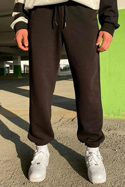 1blood Kalın 3 Iplik Kışlık Şardonlu SİYAH Pamuklu Unisex Gri Lastik Paça Eşo...