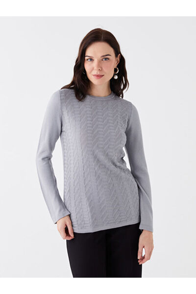 LC Waikiki Crew Neck Self Patterned Long Sleeve Women's Knitwear Sweater