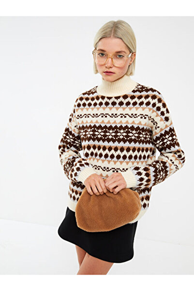 LC Waikiki Women's Knitwear Sweater with Stand Collar Pattern