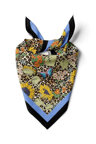 Modabutik B96 Kadın Sarı Çiçek Desenli 50x50 Bandana