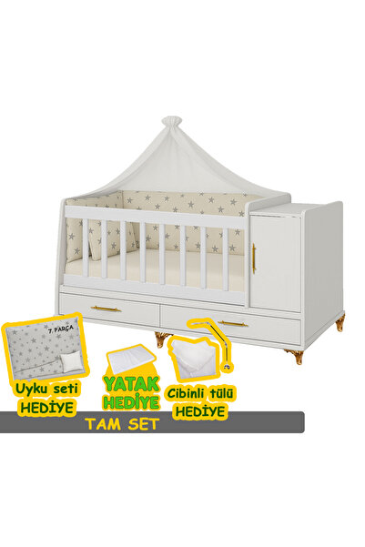 Bygolden Avangard Gold Büyüyen Bebek Beşikleri Dolaplı,sallanır Herşey Dahil Set