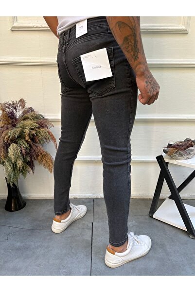 ENERJİN Чоловічі джинси SLİM Fit з еластаном, антрацитового кольору, з застібкою.