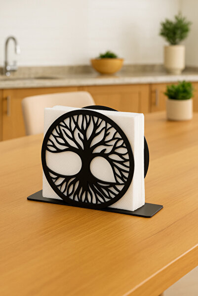 VENON Black Tree of Life Round Metal Napkin Holder Table Restaurant Coffee Shop Hotel Napkin Holder Organizer