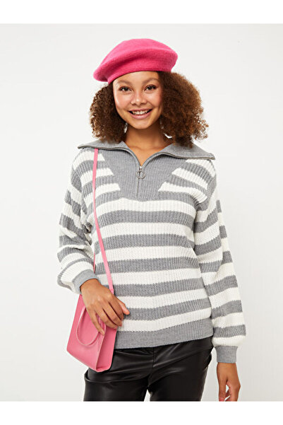 LC Waikiki Stand Collar Striped Women's Knitwear Sweater