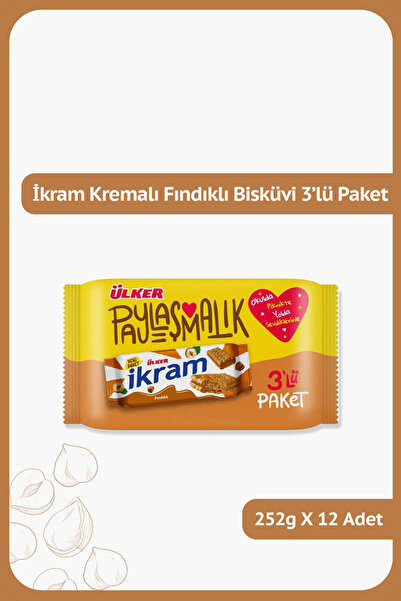 Ülker İKRAM Kremalı Fındıklı Bisküvi - 3'lü Paket - 252 gram - 12 Adet