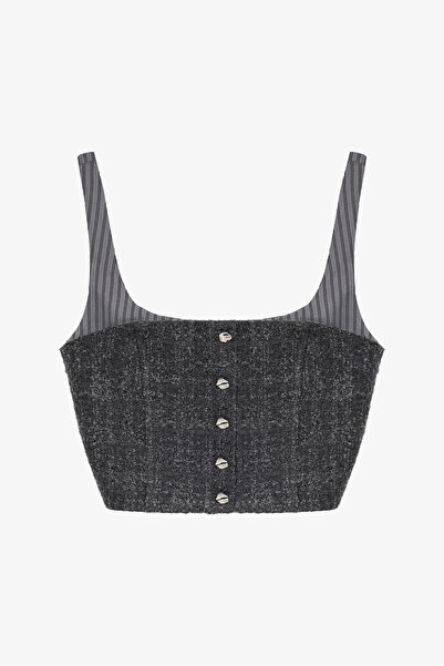 Quzu Bluză bustieră din tweed Askı cu secțiuni Antracit