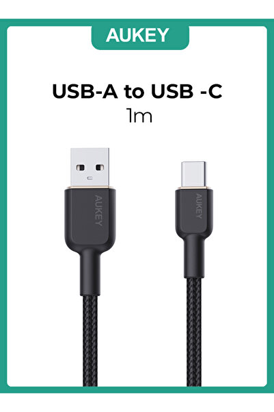 AUKEY كابل USB-A إلى USB-C مضفر من النايلون بطول 1 متر، أسود
