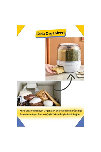 ANI OFİS KIRTASİYE Dry Food and Pulses Organizer 360 ° Rotatable 6-Section Airtight Storage Container with Detacher