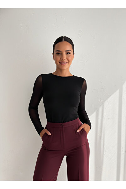 FOORS guler rotund material elastic Bluză din tul Sandy