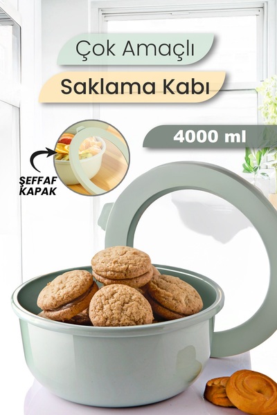 MYBOX Ayza 4 Lt Dough Kneading Bowl - Round Basin with Lid - Multi-Purpose Mixing and Storage Container