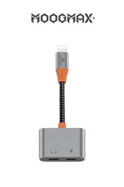 MOOGMAX مخرج سماعة وشاحن ثنائي بمنفذ ايفون. مصنوع من القماش ضد القطع يعمل على...