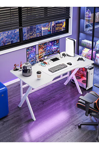 EGG White Gaming table, gaming desk, gaming and home office table, K-shaped (140x60x75 cm)