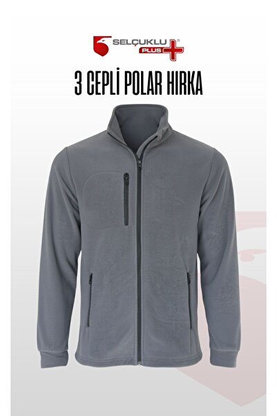 Selçuklu Plus Tam Fermuarlı 3 Cepli Polar Hırka – Koyu Gri, Uzun Kollu, Yumuş...