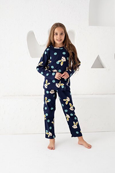 Siyah İnci Lacivert Pamuklu Pijama Takım