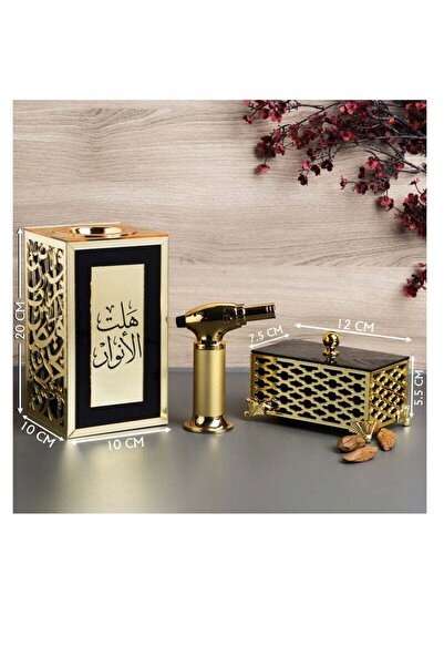 Story of candle An incense burner with a box for storing incense, bearing the phrase "The Lights Have Arrived," along with a piece of Maroki oud and a luxury lighter.