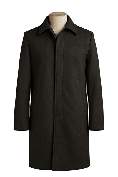 BERMUDA Men's Anthracite Wide Fit Long Shirt Collar Overcoat & Cashmere Coat