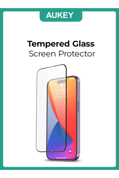 AUKEY واقي شاشة زجاجي فائق الوضوح من قطعتين لهاتف iPhone 15 شفاف SP-GT11A