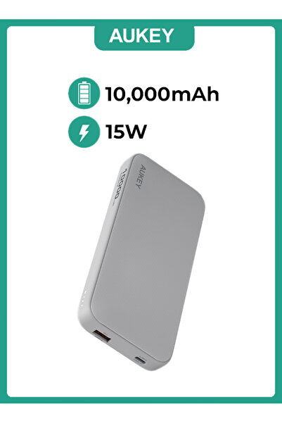 AUKEY PB-Y46 Spark Go 10,000mAh, 15W PD, Fast Charging Power Bank,1xUSB-A and 1xUSB-C, White.