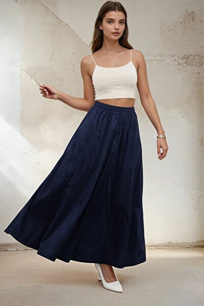 VAGGON Double Pocket Elastic Waist Midi Skirt