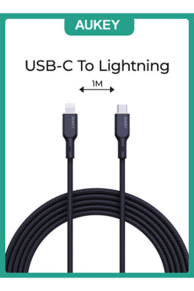 AUKEY Braided Nylon Sync & Charge MFI Cable USB-C To Lightning 1M NCL1 Black