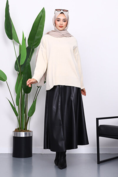 İmajButik Stone Crew Neck Soft Textured Oversized Knitwear Sweater