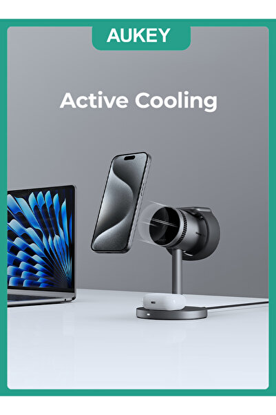 AUKEY LC-MC311A MagFusion Pro 3-in-1 Pro Qi2 Active Cooling Fast Wireless Charging Station, Gray
