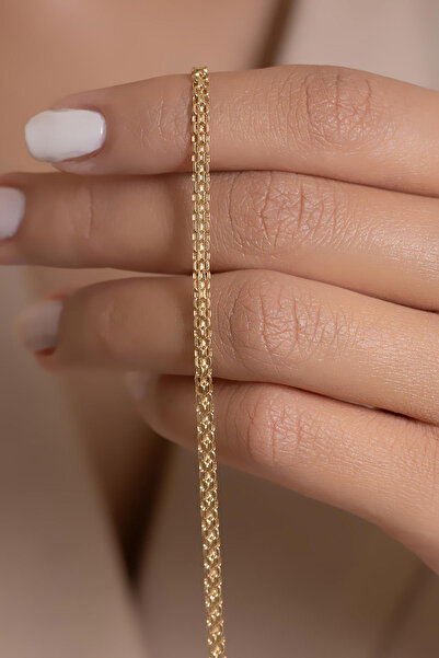 AMES GOLD KUYUMCULUK 14 Ayar Altın Işıltılı Zarif Hasır Bileklik