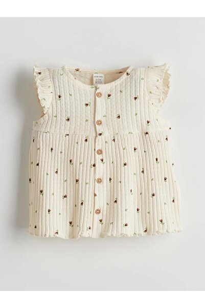 LC Waikiki Lcw Baby Ecru Crew Neck Floral Baby Girl Blouse and Shorts 2Pcs