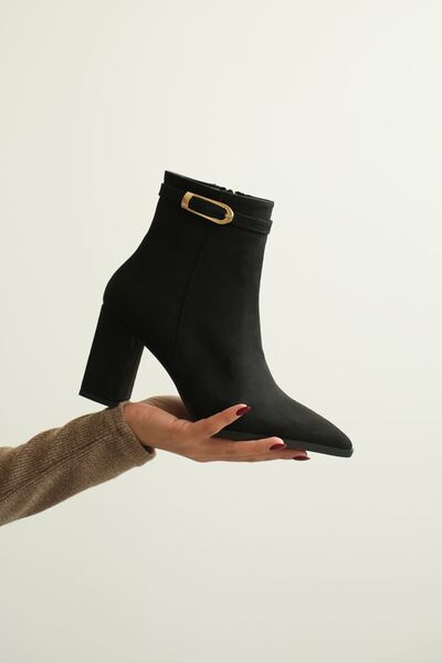 MODAADAM Γυναικείες μπότες με χοντρό τακούνι London - Μαύρο σουέτ