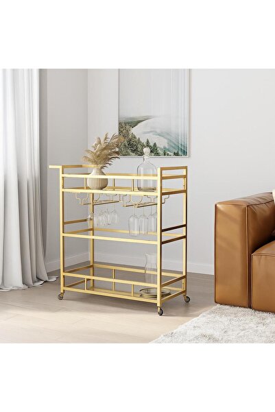 MERZANA Riga Metal Gold Sunum Arabası, Bar Servis Arabası