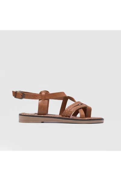 TOGO Taba Kadın Örgü Detaylı Düz Sandalet [060128]