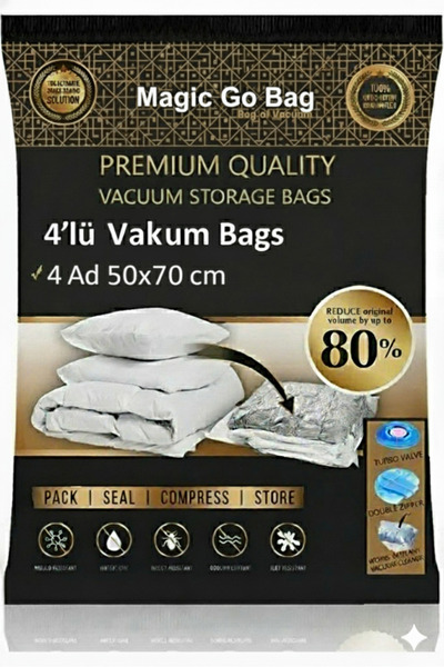 Magic Saver Bag 4 Adet Large Beden (50x70)Cm Premium Vakumlu Yorgan,Yastık,Gi...