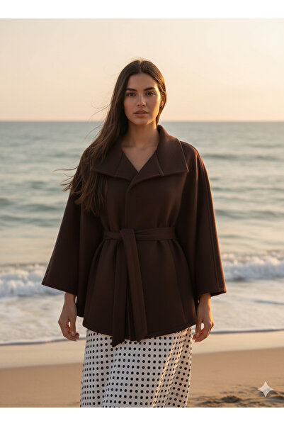 SUN STYLE Belted & Button Detailed Cashmere Poncho