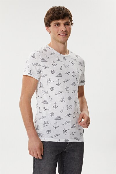 Lee Cooper Ανδρικό μπλουζάκι Hughes 100% βαμβακερό με λαιμόκοψη λευκό