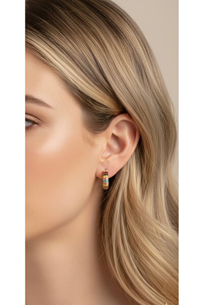 Aksesuar أقراط دائرية من الفولاذ بألوان قوس قزح - تصميم قابل للقيادة وأنيق