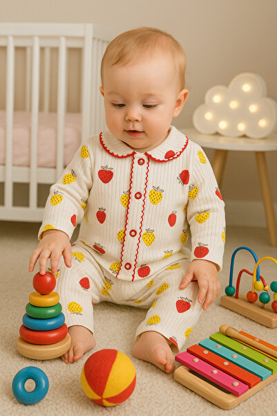 anne dokunuşu gibi KUZUM BEBE 2-Piece Twill Fabric Green Cloud Patterned Baby...